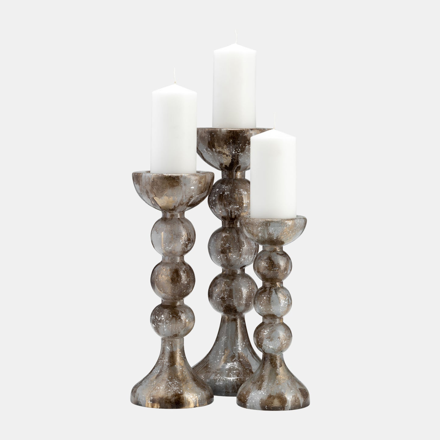 18 In. Glass Bubbly Candle Holder; Brown & Gold
