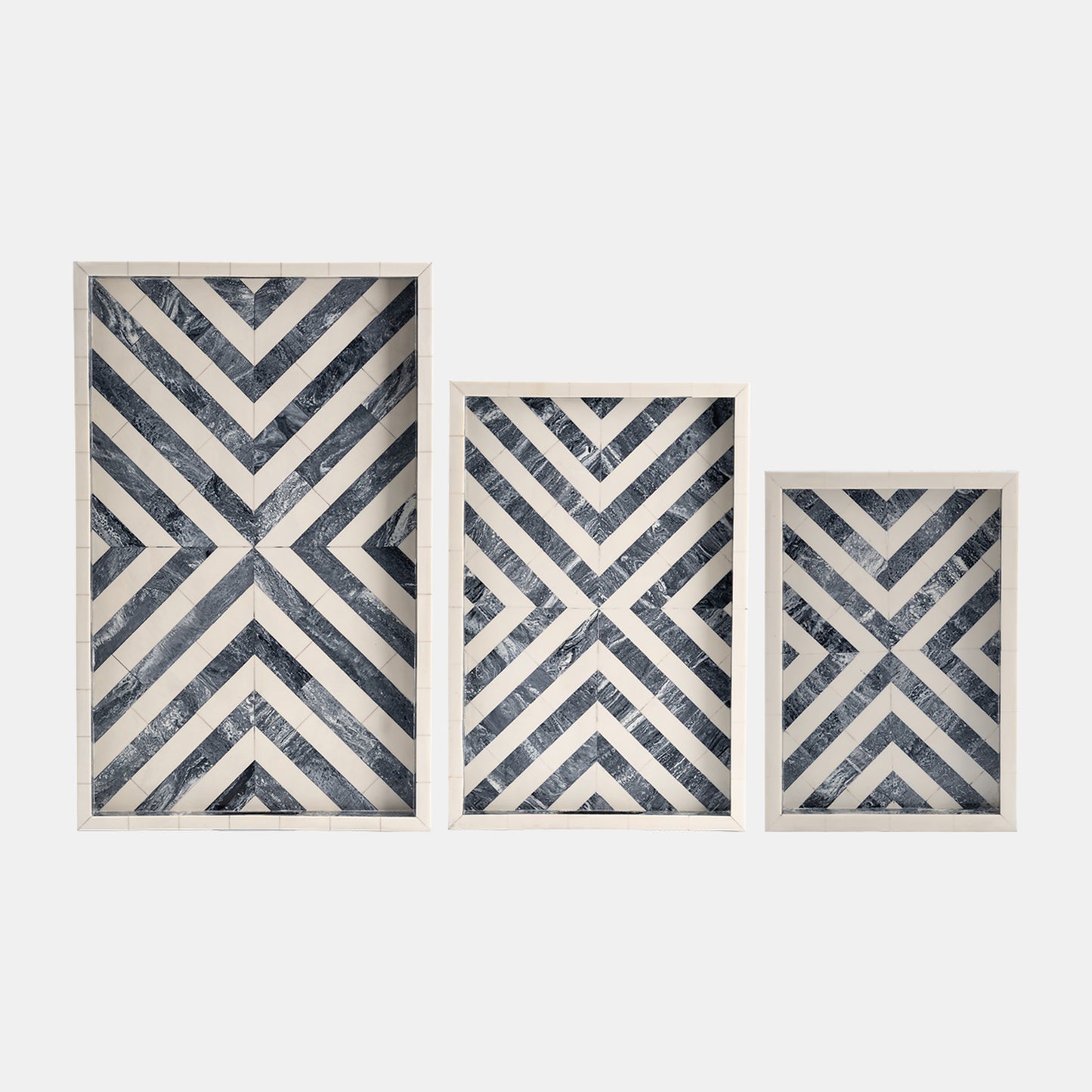 Resin Chevron Trays, Gray/White Set Of 3