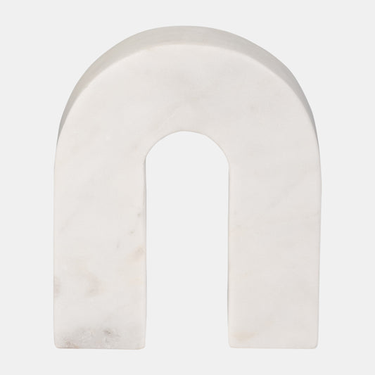 6"H Marble Horseshoe Tabletop Deco, White