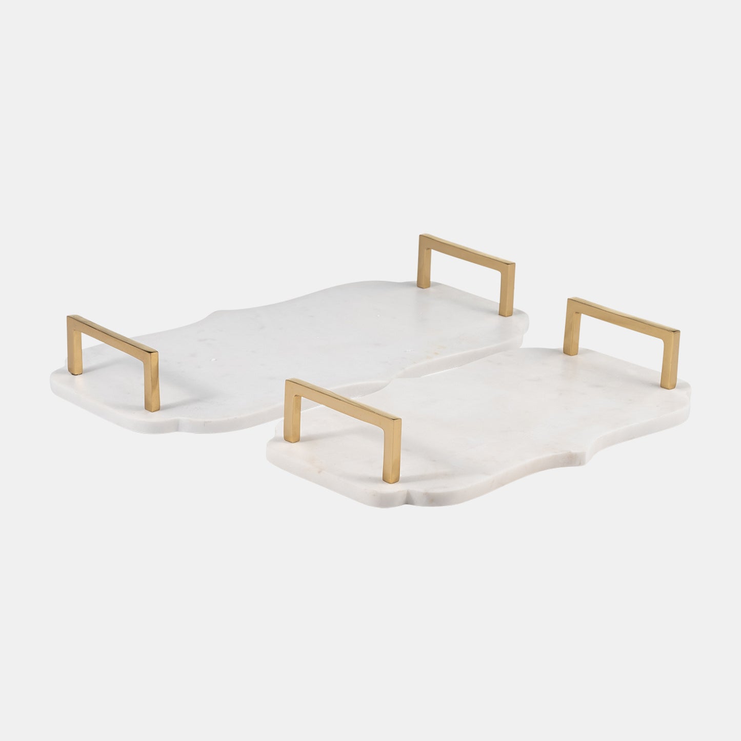 15/18" Marble S/2 Accent Trays, White