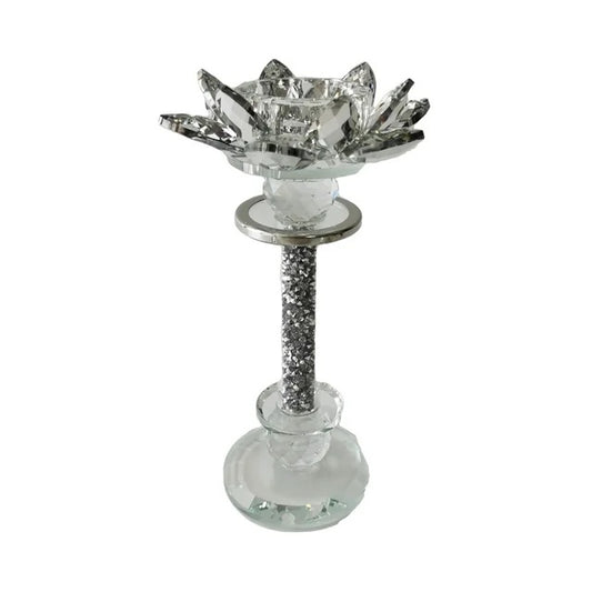 8"h Lotus Glitter Candle Holder, Silver