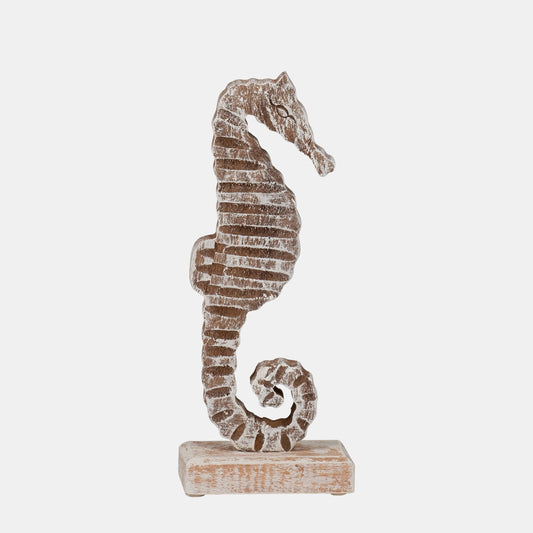 11"h Wood Seahorse, Rustic White