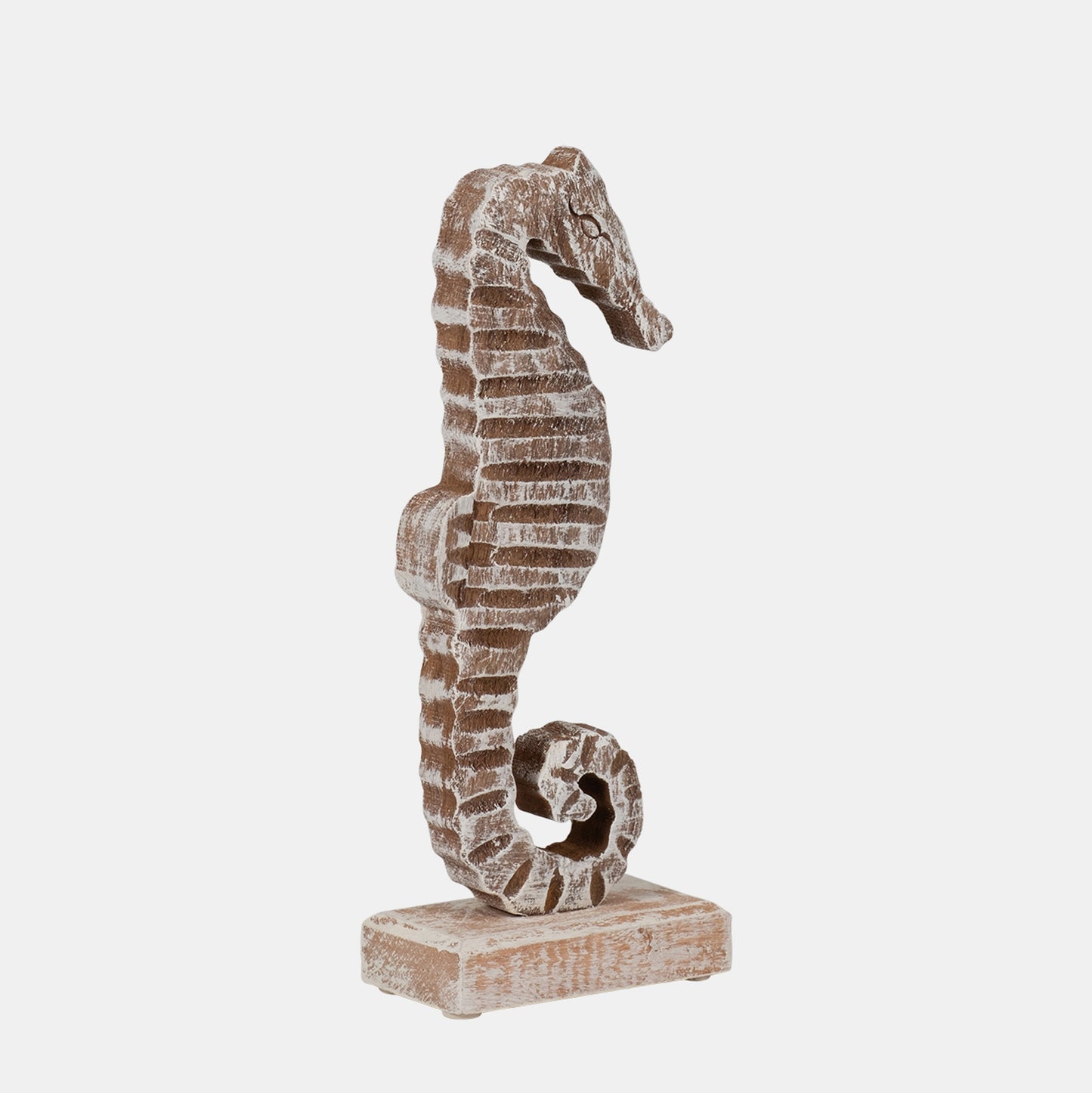 11"h Wood Seahorse, Rustic White