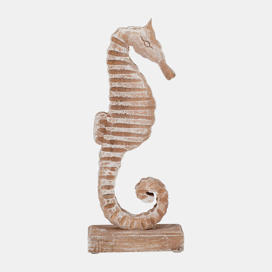 13"h Wood Seahorse, Rustic White