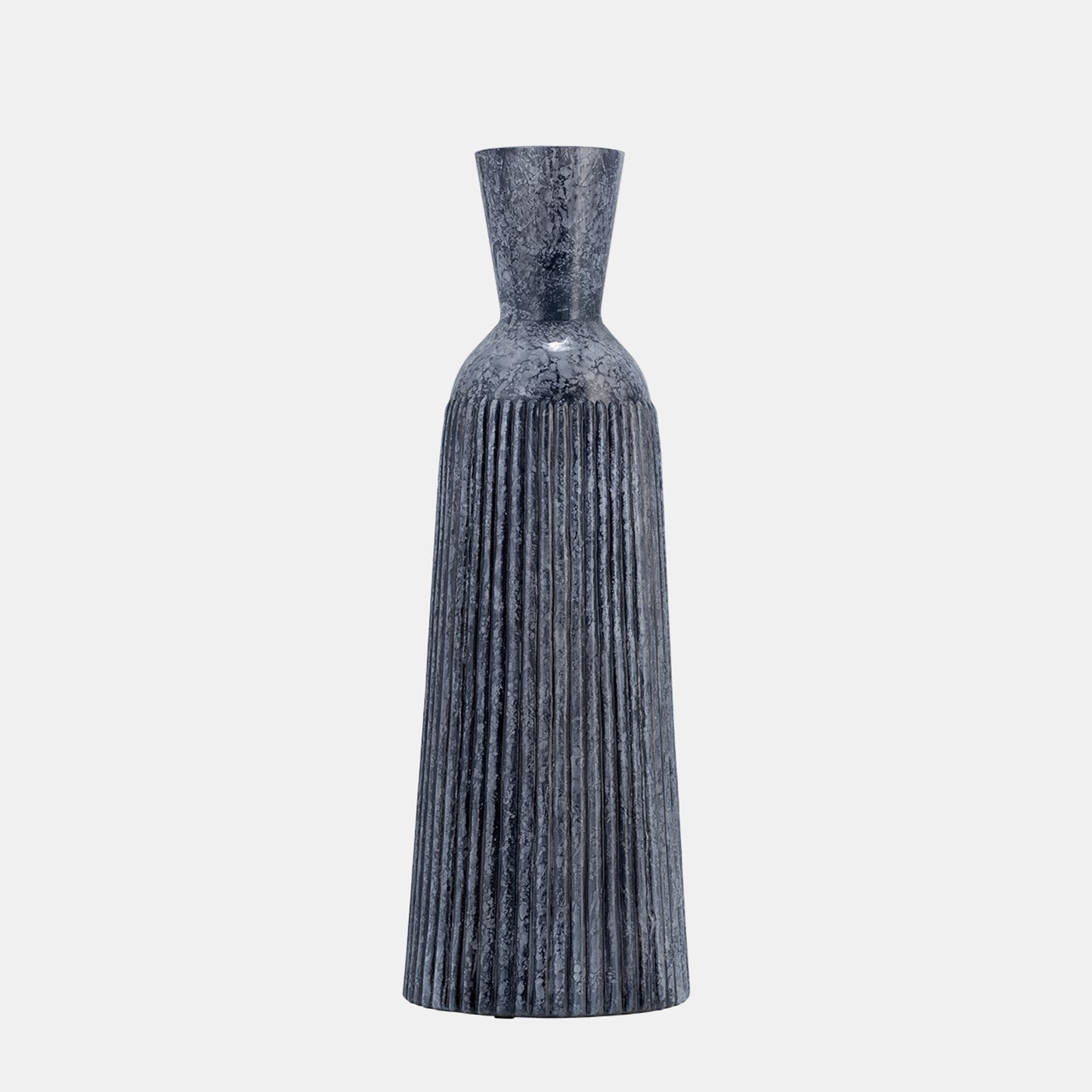 16", Grooved Glass Vase, Blue