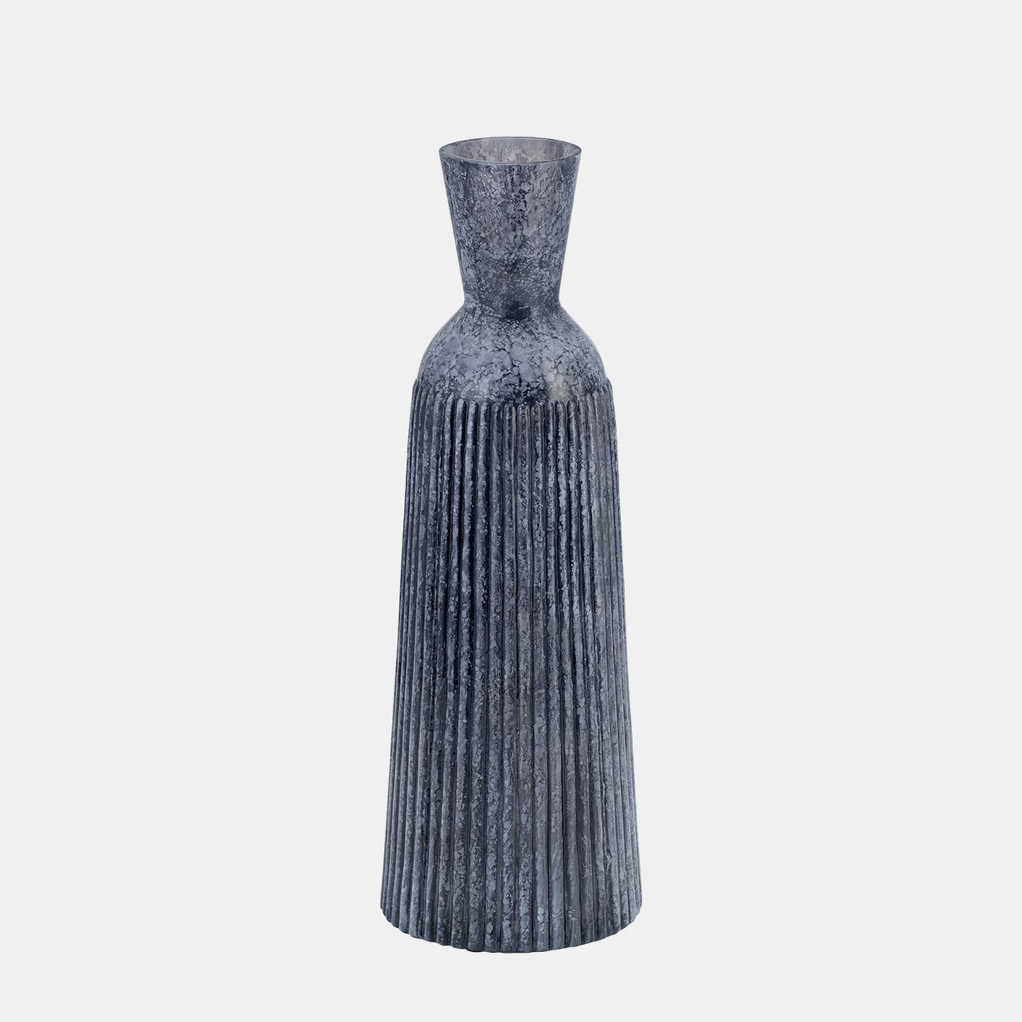 16", Grooved Glass Vase, Blue