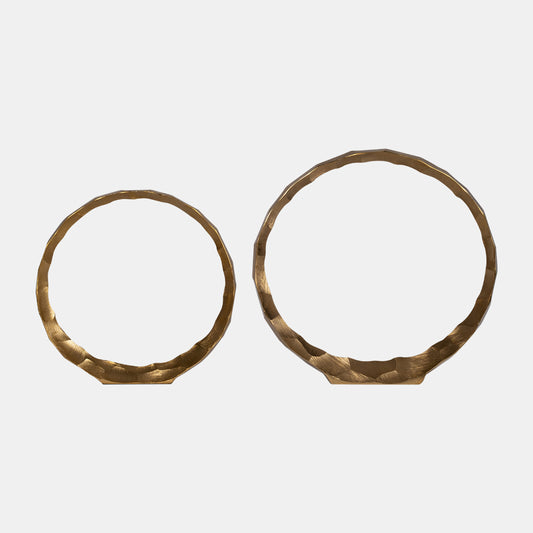 Metal, S/2, 14/17" Hammered Decorative Ring - Gold, Set Of 2