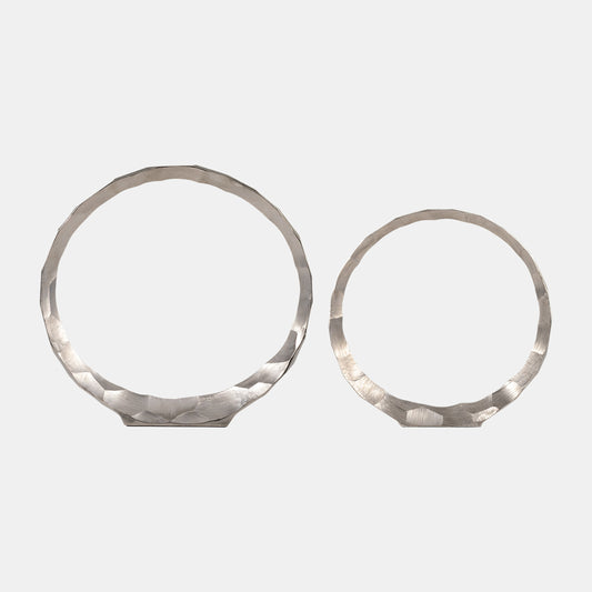 Metal, S/2, 14/17" Hammered Decorative Ring - Silver, Set Of 2
