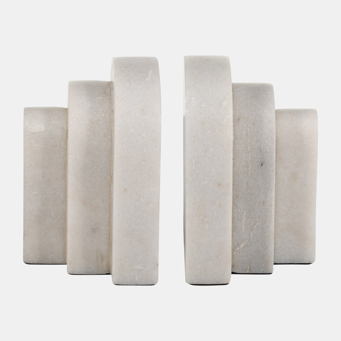 6" Marble, Layered Arches Bookends,white Set Of 2