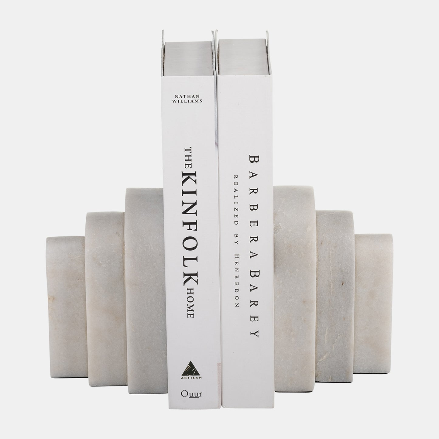 6" Marble, Layered Arches Bookends,white Set Of 2