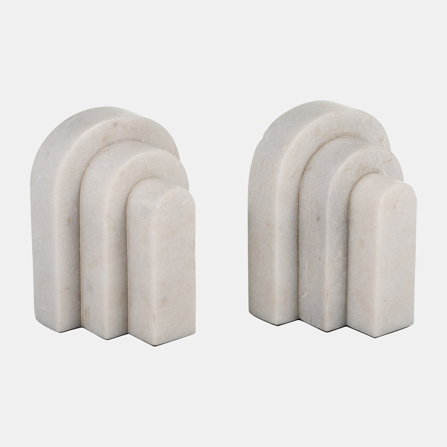 6" Marble, Layered Arches Bookends,white Set Of 2