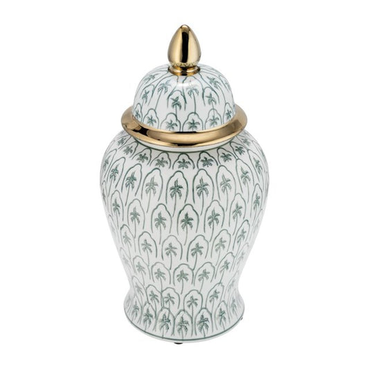Ceramic 10"H Temple Jar, Green/Gold