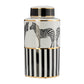 Zebra Ceramic Jar 16"H with Lid, White and Gold