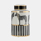 12"h Ceramic Zebra Jar W/ Lid, White/gold