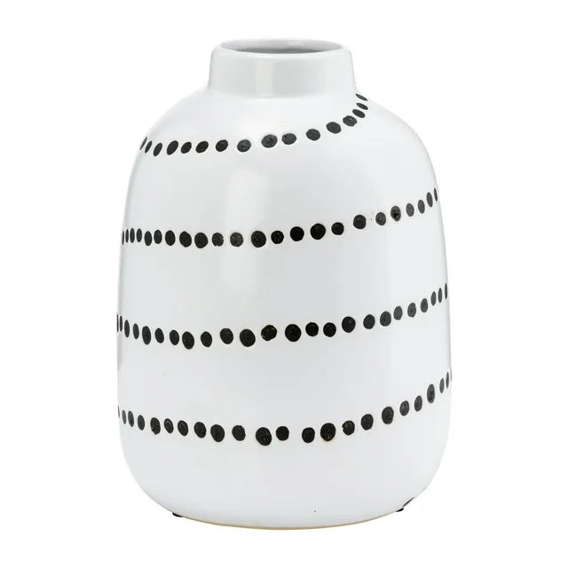 9' Ceramic Spiral Dot Flower Vase, White Black