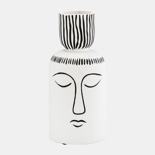 11" Ceramic Sleeping Man Flower Vase, White/black
