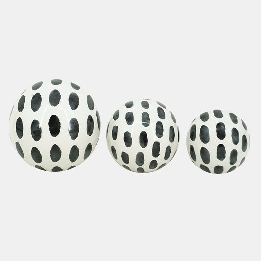 Ceramic Spotted Orbs, White/Black Set Of 3