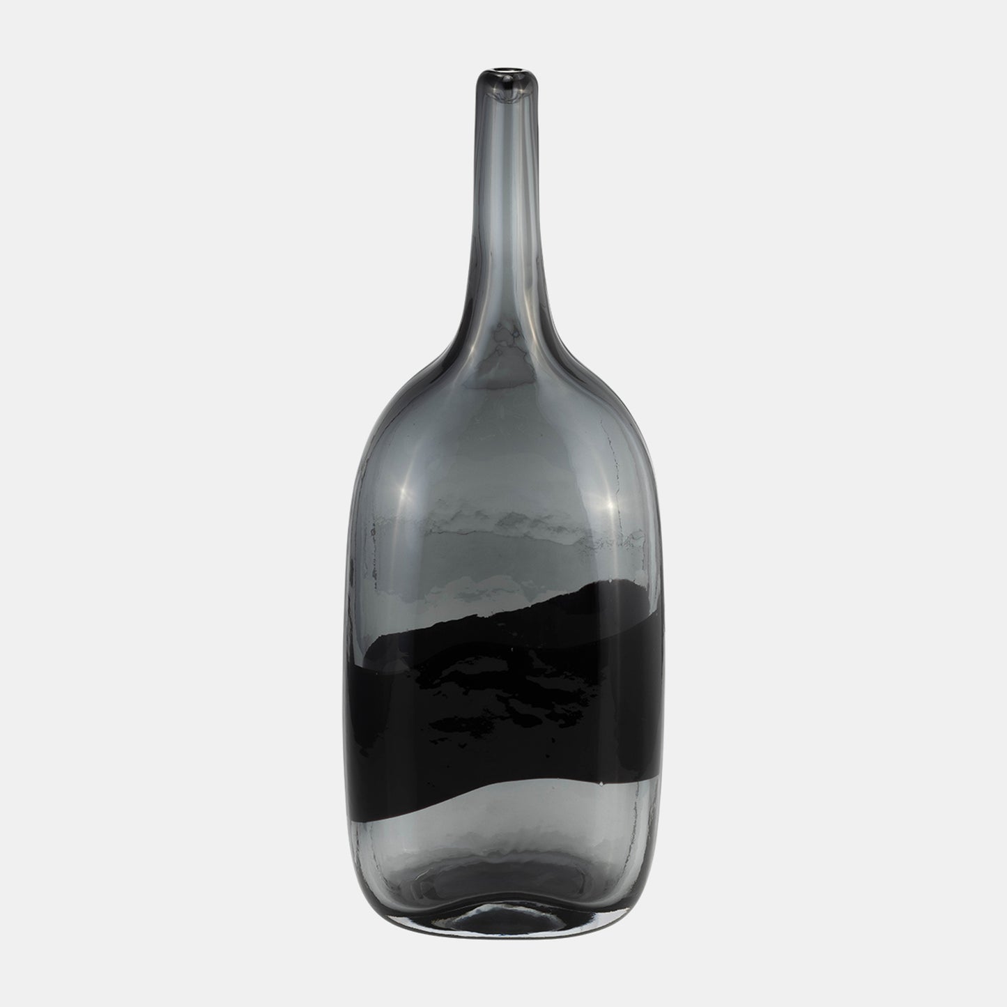 15"h Glass Long Neck 2-tone Vase, Smoke/black