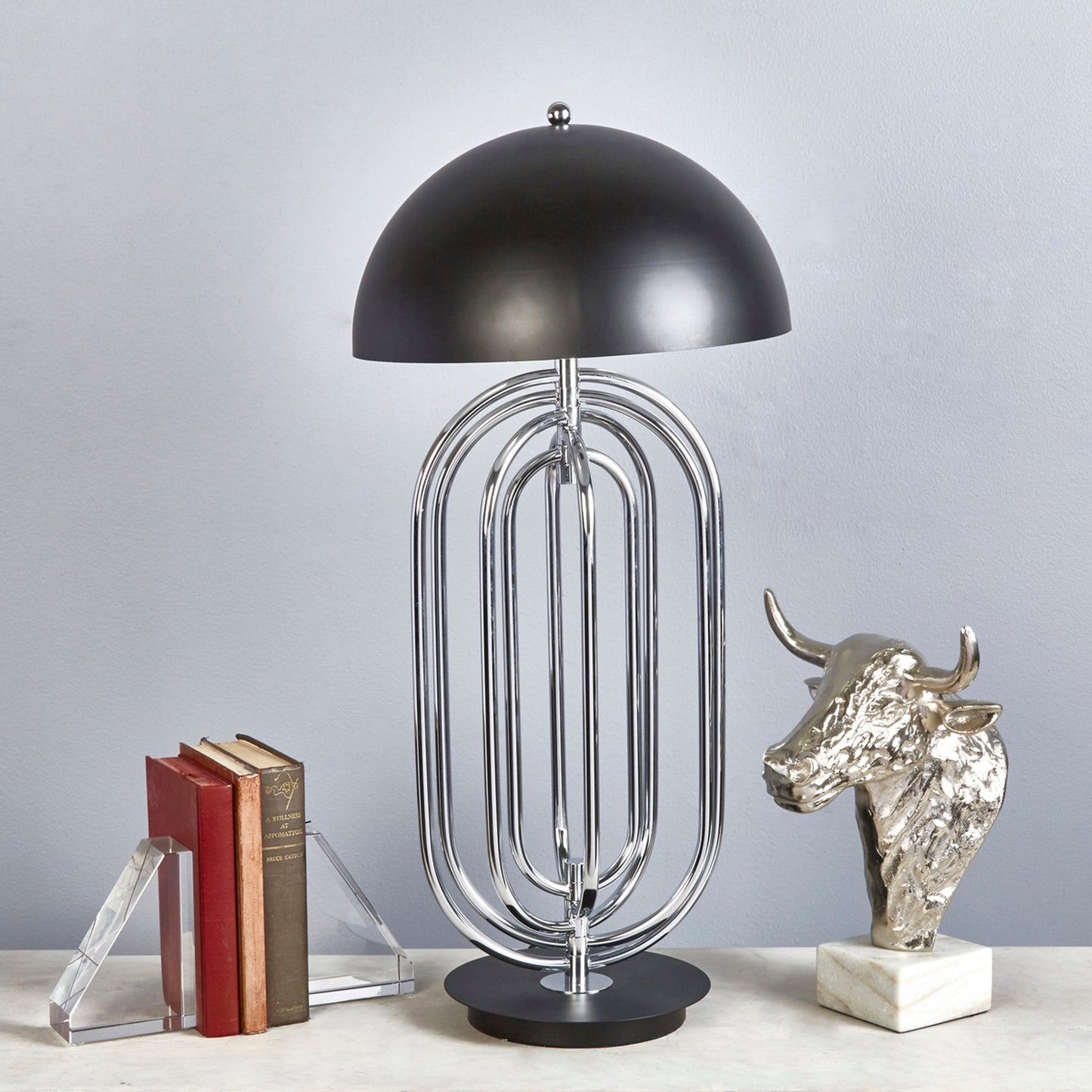 28" Metal Art Deco Table Lamp,silver