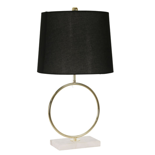 15 Inch Metal Ring Table Lamp with Marble Base - Gold