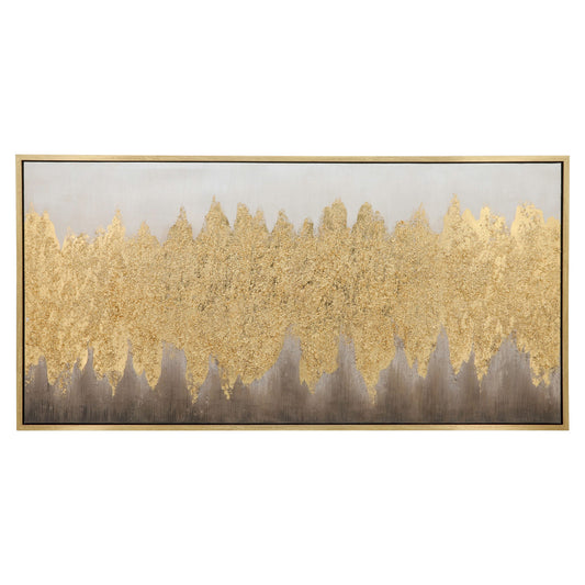 59x30 Handpainted Abstract Canvas W/ Gold Foil - Ivory And Beige