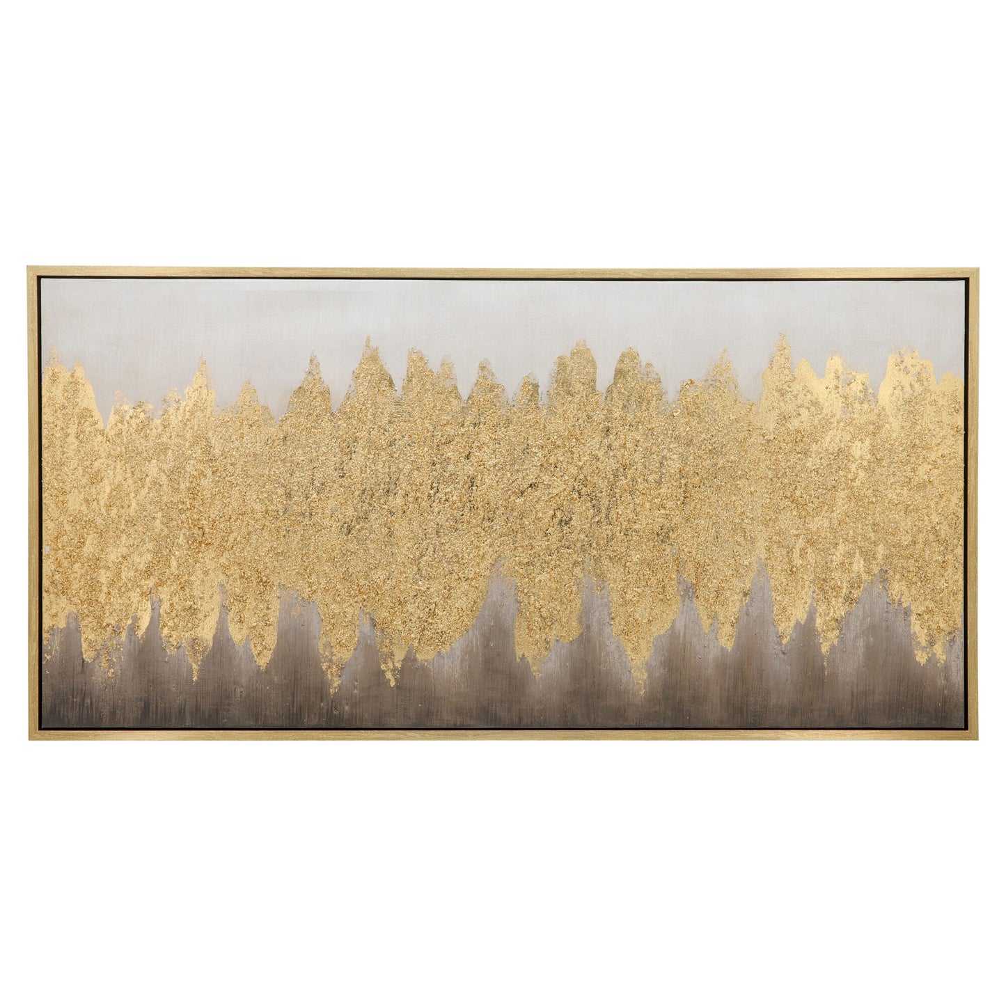 59x30 Handpainted Abstract Canvas W/ Gold Foil - Ivory And Beige