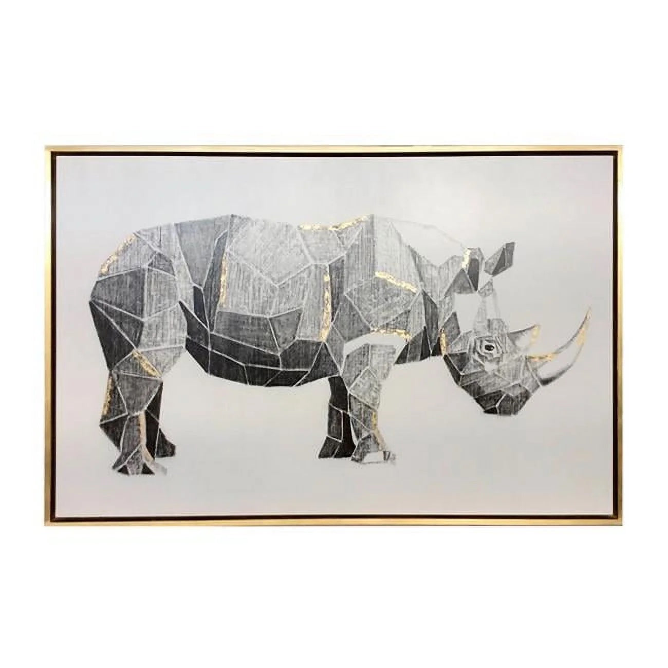 71x47, Hand Painted Charcoal Rhino W/Gold Leaf