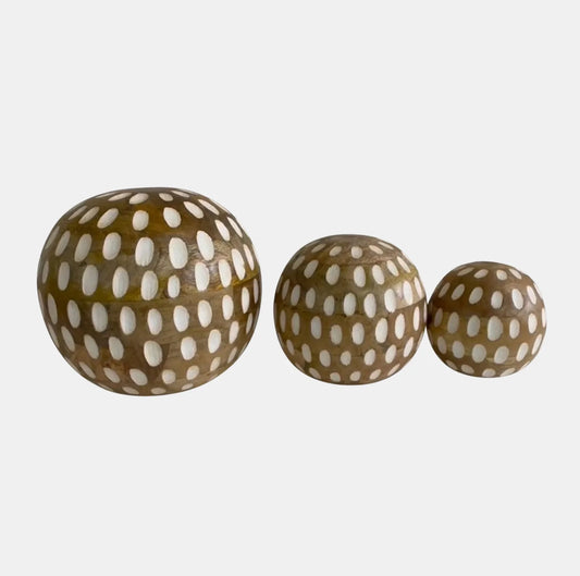 8/6/5" Mango Wood Decorative Ball, Natural Set Of 3