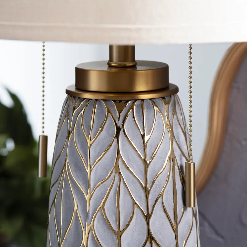 Nessa Carved Leaves Twin Pull Chains Table Lamp