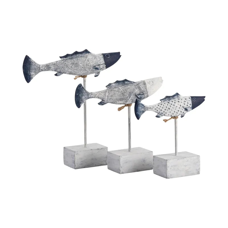 Antique Fish Statues Set Of 3