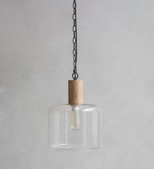 Glass and Wood Hanging Pendant Lamp