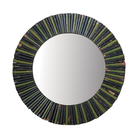 Wood Wall Mirror, Distressed Black and Green
