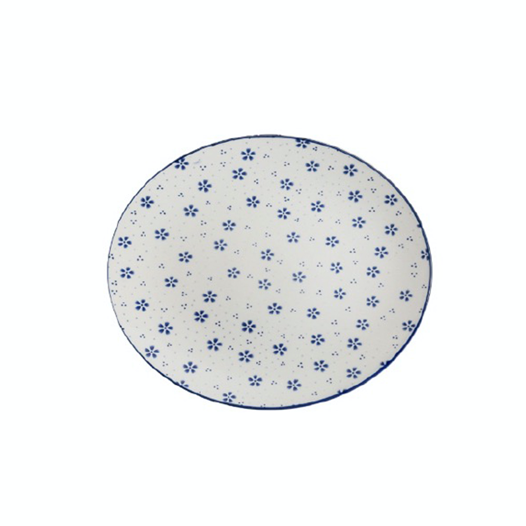 Stoneware Plate with Floral Pattern, Blue