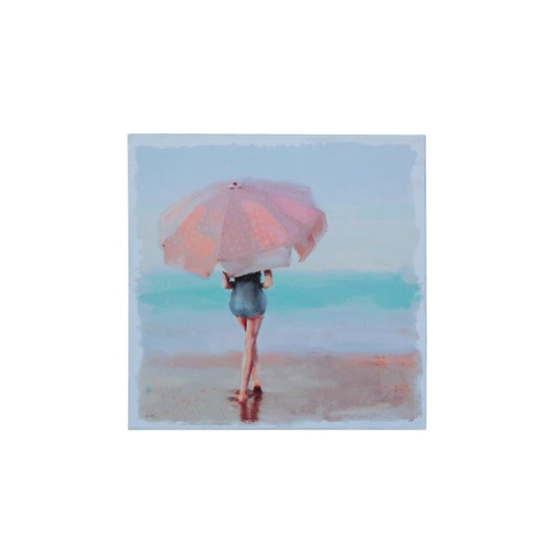 Chad Canvas Wall Decor with Lady on Beach with Umbrella