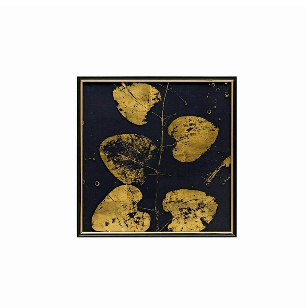 Framed Wall Art with Leaves Printing - Black & Gold