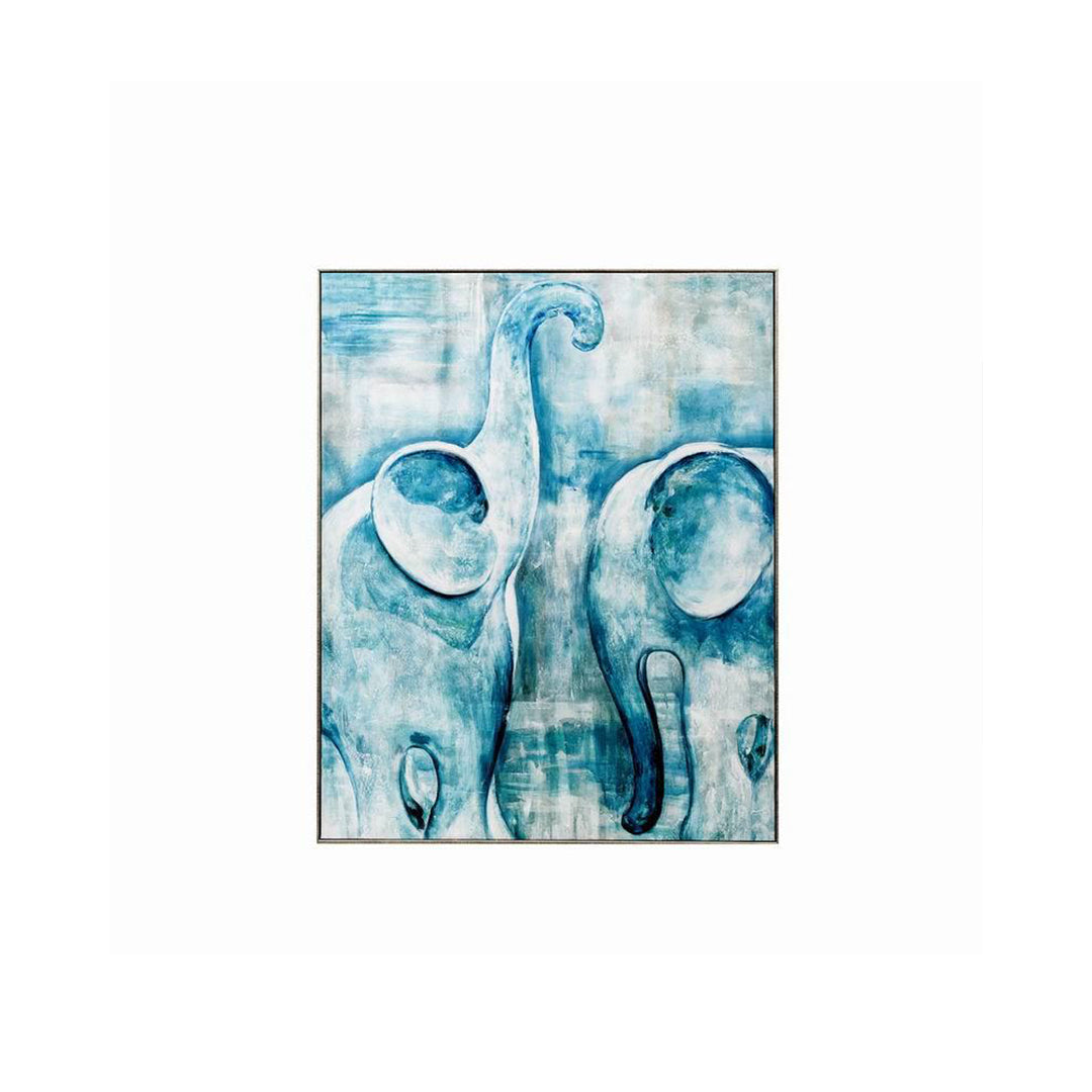Framed Wall Art with Elephant Image in Peacock Blue