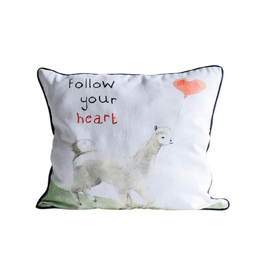 Laura Cotton Pillow with Llama "Follow Your Heart"