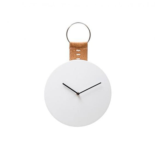 Mdf Wall Clock with PU Hanging, White