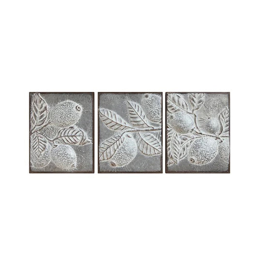 Metal Wall Decor with Embossed Lemon Branch (Set of 3)