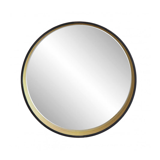 Round Metal Wall Mirror - Black & Gold Finish