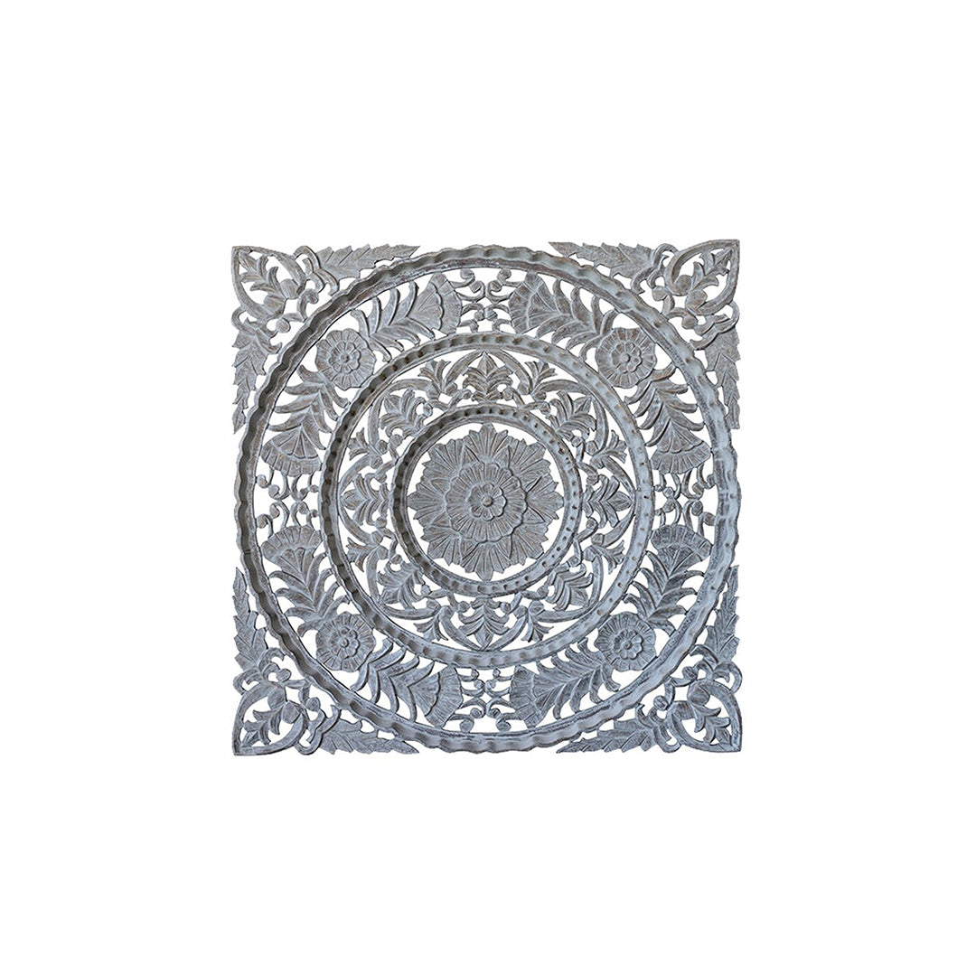 Square Hand-carved Mdf Wall Decor, Grey