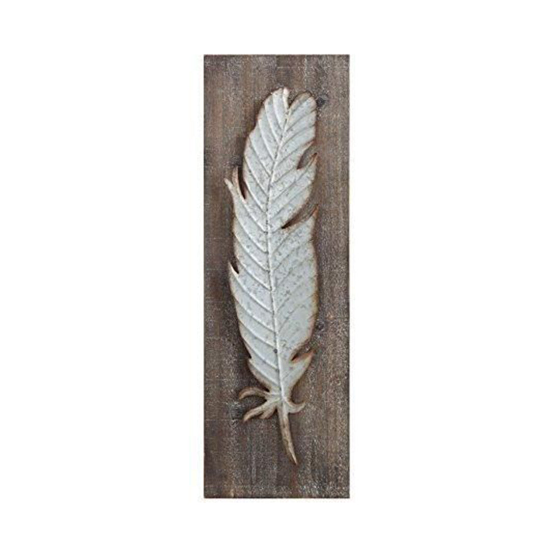 Wood Wall Decor with Metal Feather